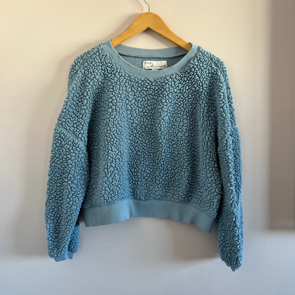 Vintage Havana | Cozy Blue Fleece Pullover Sweatshirt